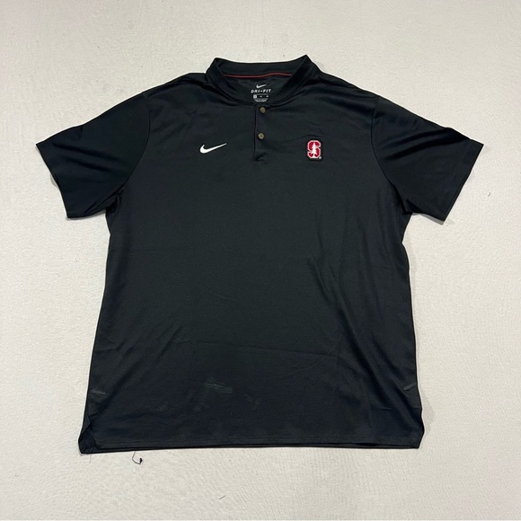 Nike Men Black Standford Tee Shirt 3 Button Dri Fit Size XL - Picture 1 of 10